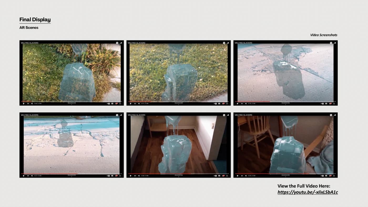 Melting Glaciers augmented-reality prototype displayed in outdoor and indoor settings
