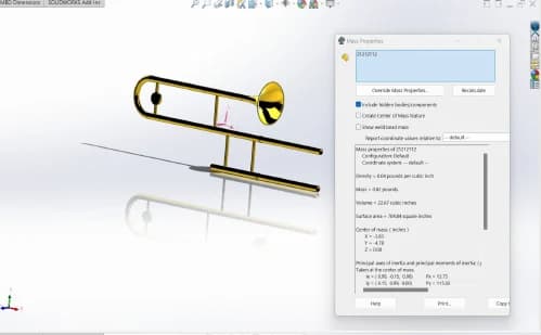 A multi-part instrument model with curved tubing and a flared bell.
